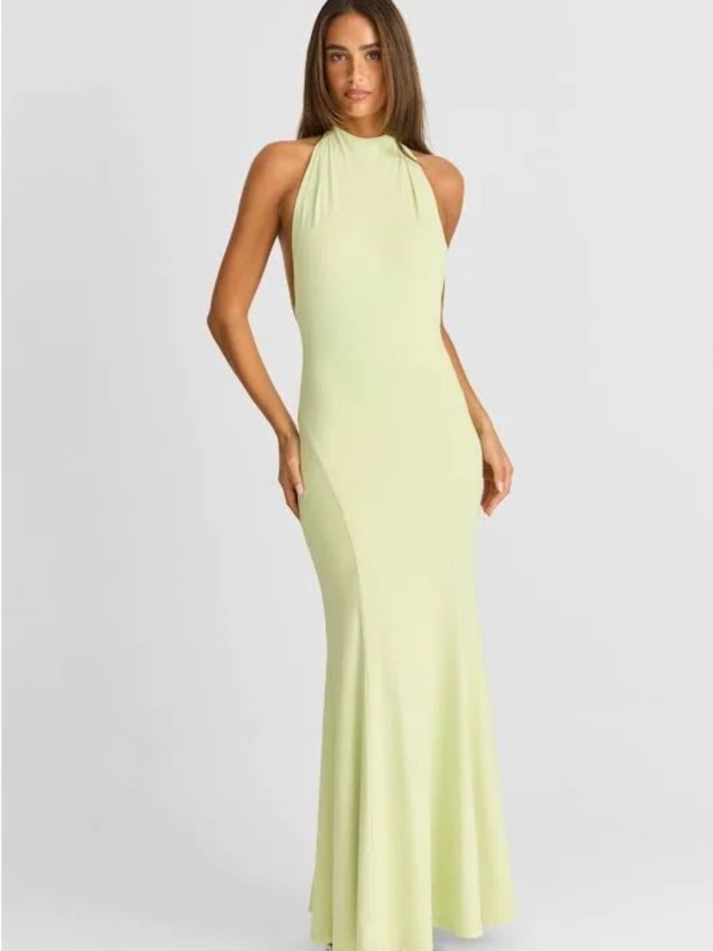 Halter Backless Maxi Dress in Pale Lime